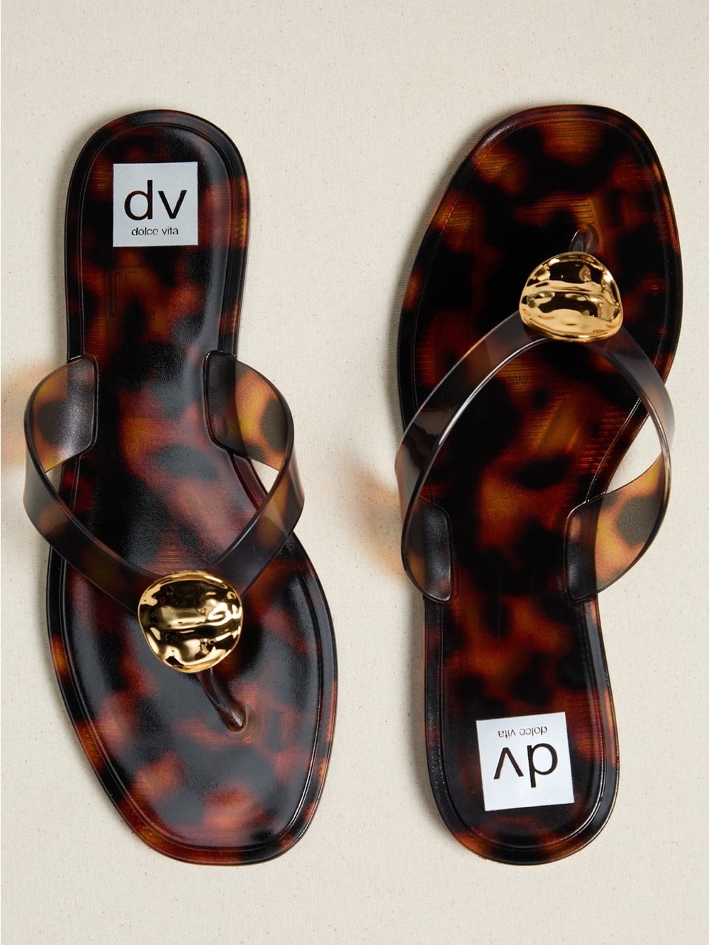 Dolce Vita Tortoiseshell Gold-Accent Jelly Flip Flops